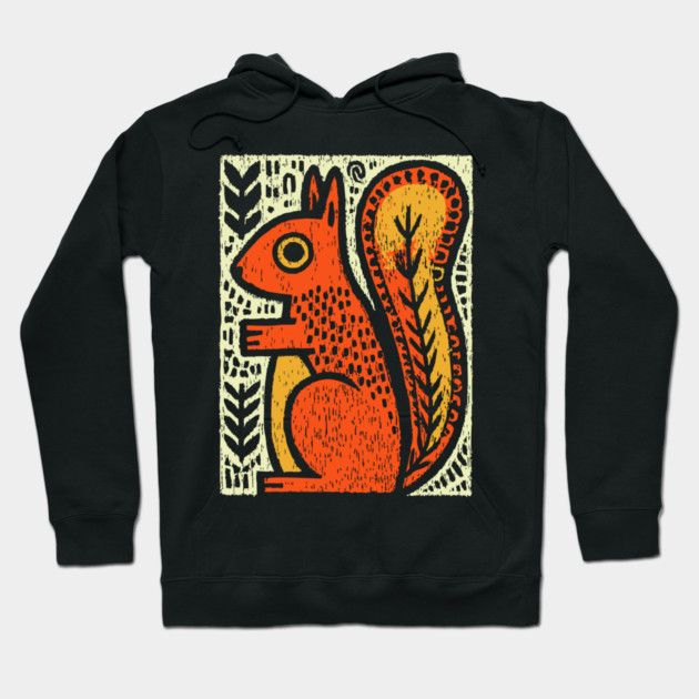 Autumn Squirrel | The Nut Gatherer Folk Art Hoodie by TuncGK