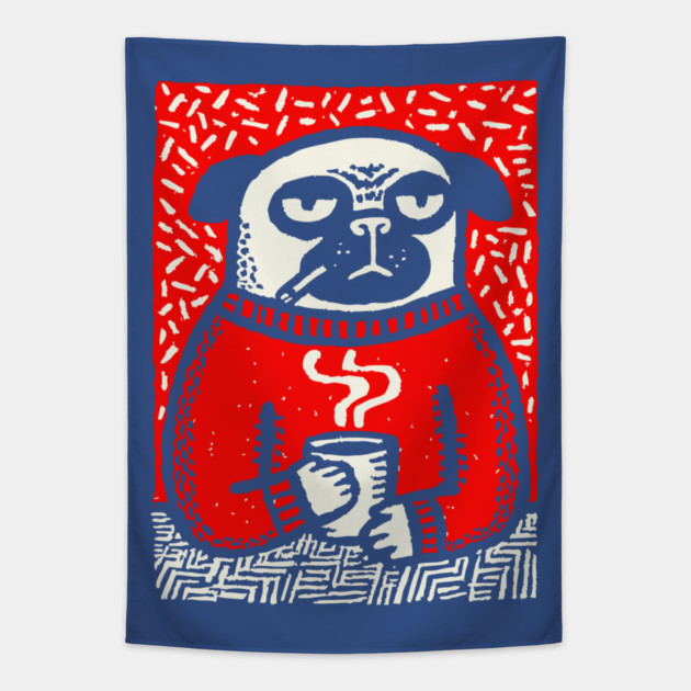 Cozy Pug | The Coffee Connoisseur Tapestry by TuncGK