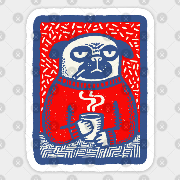 Cozy Pug | The Coffee Connoisseur Sticker by TuncGK