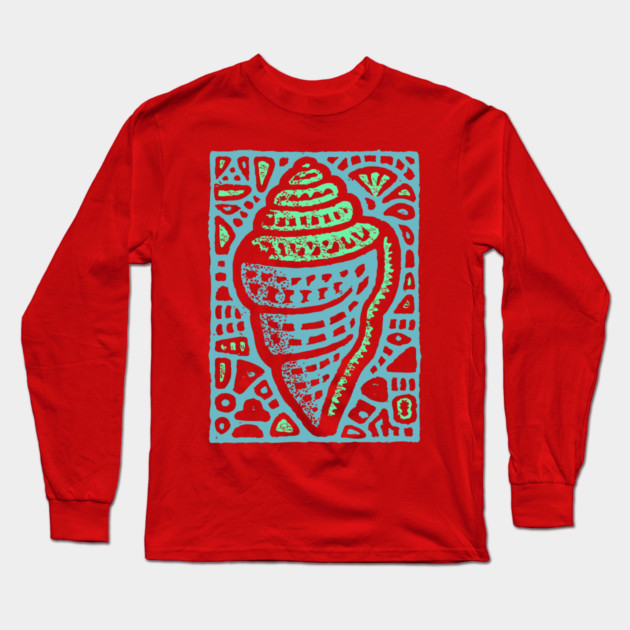 Aqua Conch Shell | The Ocean's Breath Long Sleeve T-Shirt by TuncGK