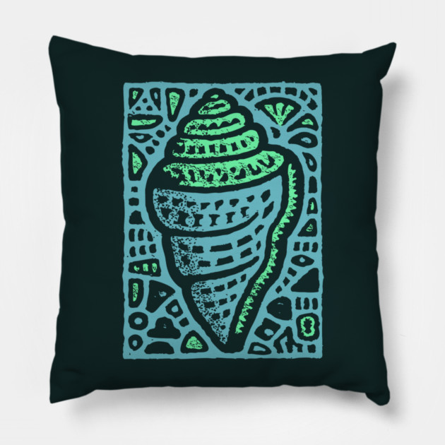 Aqua Conch Shell | The Ocean's Breath Pillow by TuncGK