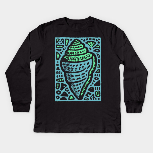 Aqua Conch Shell | The Ocean's Breath Kids Long Sleeve T-Shirt by TuncGK