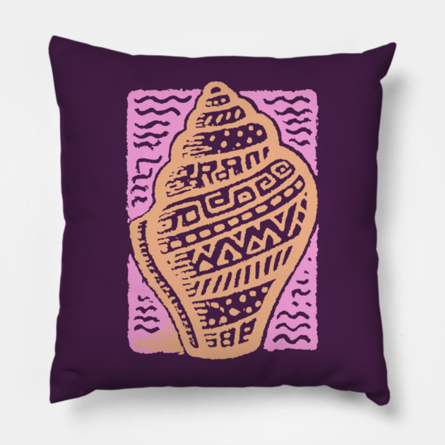 Sunset Conch Shell | Warm Beach Folk Art Pillow by TuncGK
