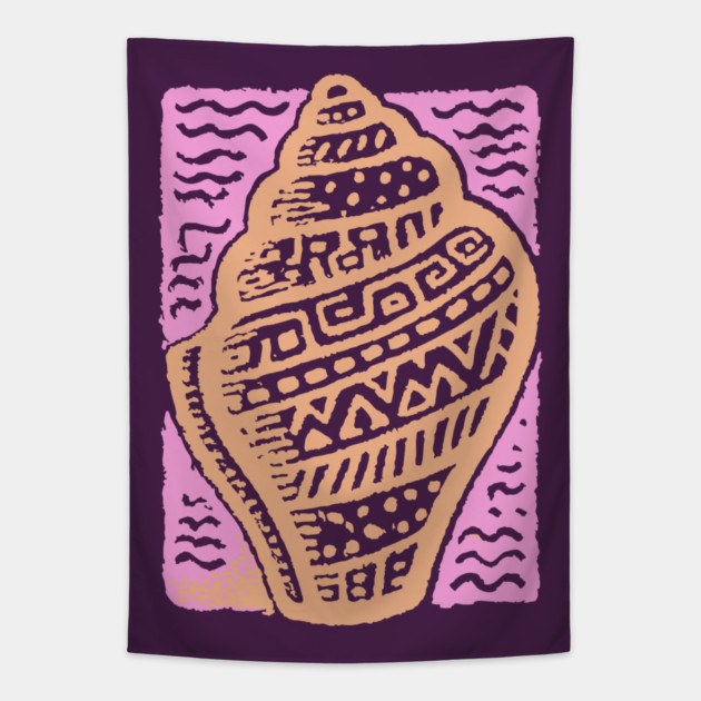 Sunset Conch Shell | Warm Beach Folk Art Tapestry by TuncGK