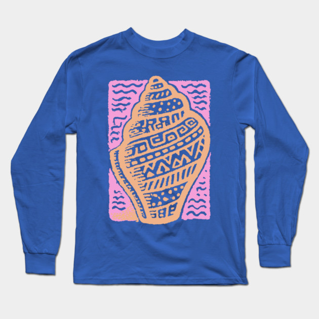 Sunset Conch Shell | Warm Beach Folk Art Long Sleeve T-Shirt by TuncGK
