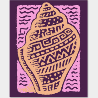Sunset Conch Shell | Warm Beach Folk Art Posters and Art