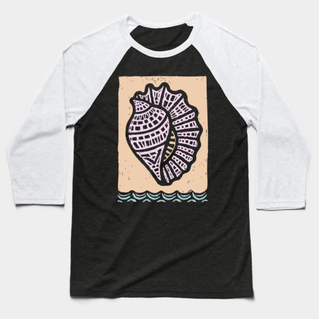 Minimalist Conch Shell | Elegant Line Art Baseball T-Shirt by TuncGK