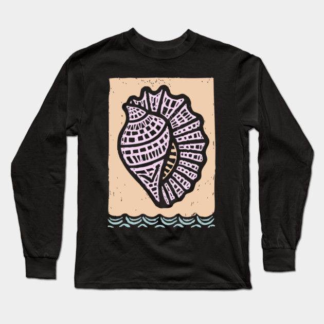 Minimalist Conch Shell | Elegant Line Art Long Sleeve T-Shirt by TuncGK