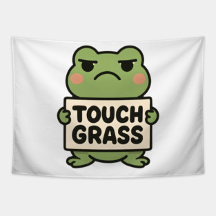 Frog Touch Grass Meme Tapestry