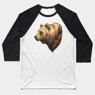 Grizzly Bear Double Exposure Autumn Forest Graphic Baseball T-Shirt