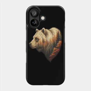Grizzly Bear Double Exposure Autumn Forest Graphic Phone Case