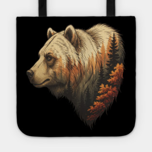 Grizzly Bear Double Exposure Autumn Forest Graphic Tote