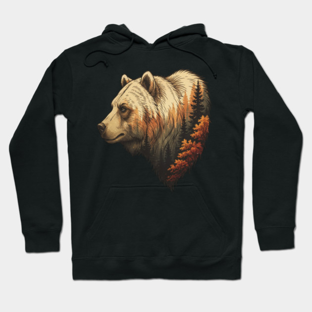 Grizzly Bear Double Exposure Autumn Forest Graphic Hoodie by BirdsnStuff