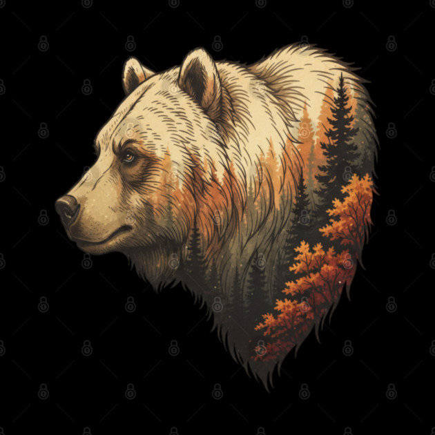 Grizzly Bear Double Exposure Autumn Forest Graphic by BirdsnStuff