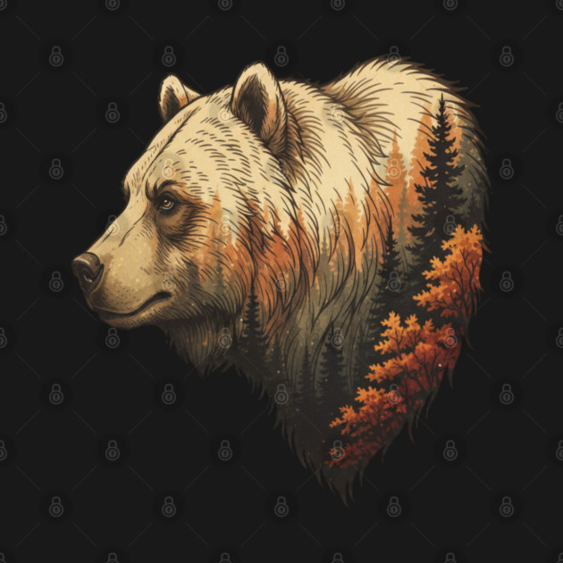 Grizzly Bear Double Exposure Autumn Forest Graphic by BirdsnStuff