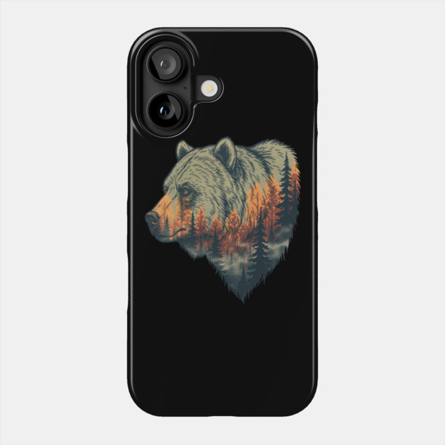 Grizzly Bear Double Exposure Pine Forest Nature Phone Case by BirdsnStuff