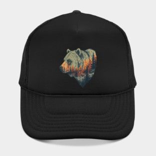 Grizzly Bear Double Exposure Pine Forest Nature Hat