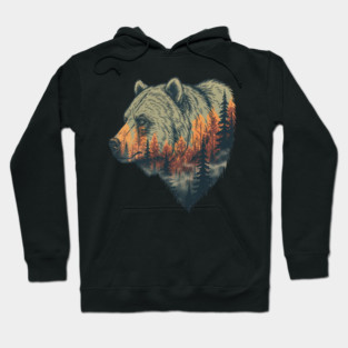Grizzly Bear Double Exposure Pine Forest Nature Hoodie