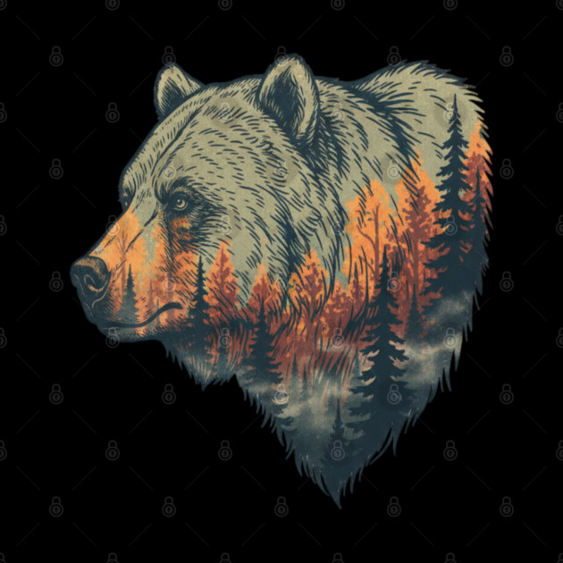 Grizzly Bear Double Exposure Pine Forest Nature by BirdsnStuff