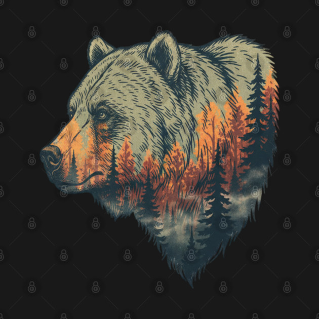 Grizzly Bear Double Exposure Pine Forest Nature by BirdsnStuff