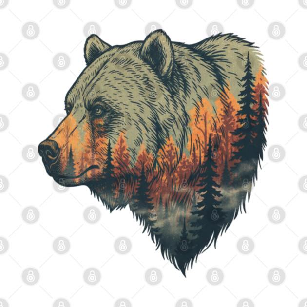 Grizzly Bear Double Exposure Pine Forest Nature by BirdsnStuff