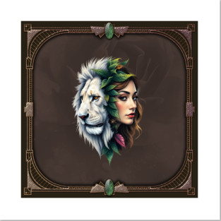 White Lion & Woman – Mystical Portrait of Strength and Beauty Posters and Art