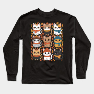 Cute Autumn Winter Cats and Kittens Illustrations Long Sleeve T-Shirt