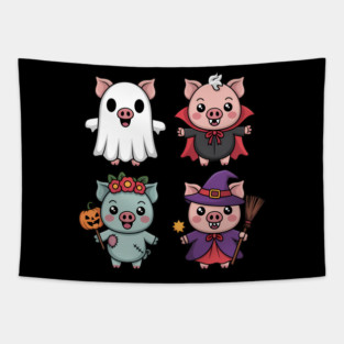 Cute Zombie Halloween Pig Costume Ghost, Vampire Fall Spooky Tapestry