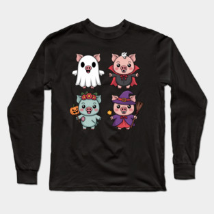 Cute Zombie Halloween Pig Costume Ghost, Vampire Fall Spooky Long Sleeve T-Shirt