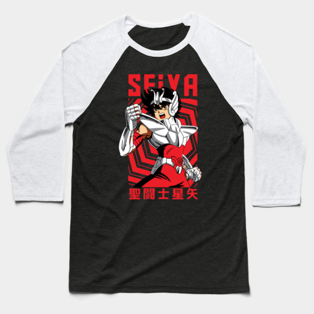 Pegasus Seiya Saint Seiya Battle Stance Baseball T-Shirt by Otaku Vibes