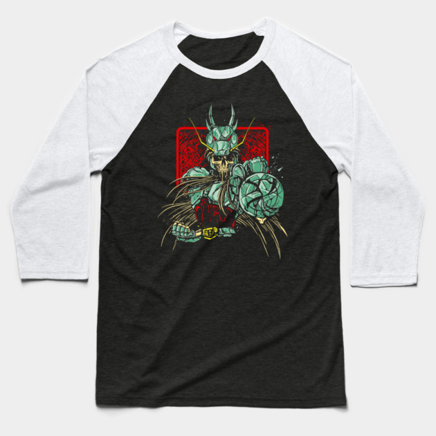 Dragon Shiryu Skeleton Saint Seiya Dark Art Baseball T-Shirt by Otaku Vibes