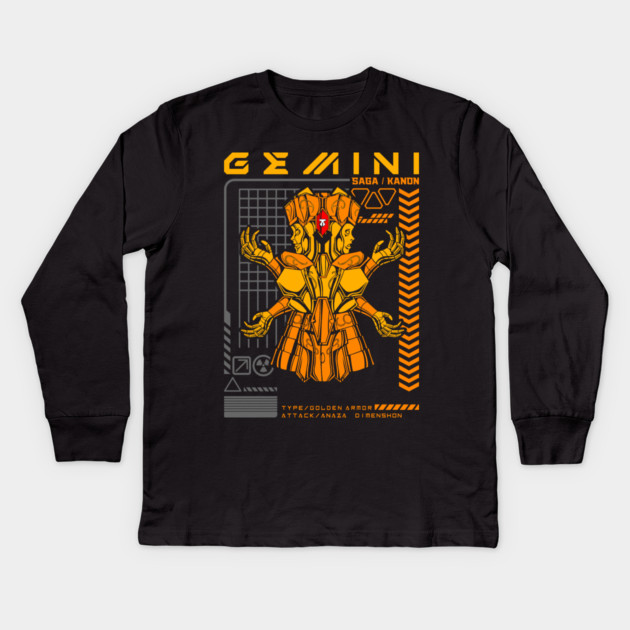 Gemini Saga Kanon Saint Seiya Futuristic Armor Kids Long Sleeve T-Shirt by Otaku Vibes