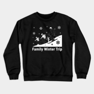 Family of Four Skiing Downhill Together in Winter Crewneck Sweatshirt
