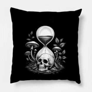 Japanese Gothic Cracked Hourglass Skull mushroom Kanji Pillow