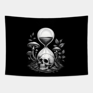 Japanese Gothic Cracked Hourglass Skull mushroom Kanji Tapestry