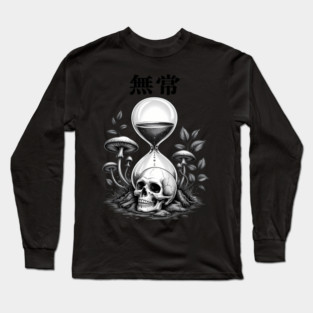 Japanese Gothic Cracked Hourglass Skull mushroom Kanji Long Sleeve T-Shirt
