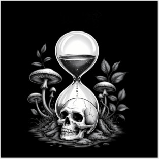 Japanese Gothic Cracked Hourglass Skull mushroom Kanji Posters and Art
