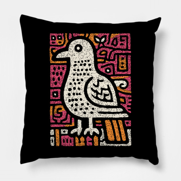Peace Dove | Abstract Folk Art Bird Pillow by TuncGK