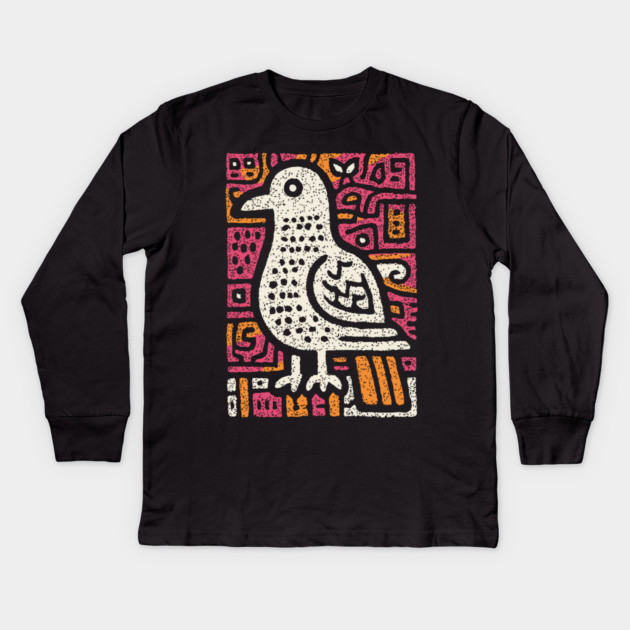 Peace Dove | Abstract Folk Art Bird Kids Long Sleeve T-Shirt by TuncGK