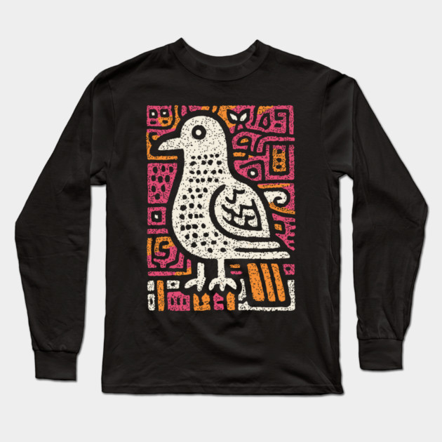 Peace Dove | Abstract Folk Art Bird Long Sleeve T-Shirt by TuncGK