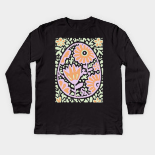 Groovy Floral Egg | Retro Spring Graphic Kids Long Sleeve T-Shirt