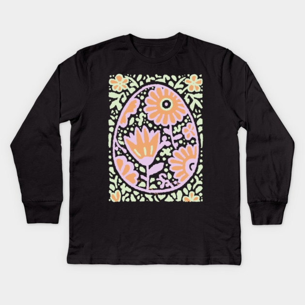 Groovy Floral Egg | Retro Spring Graphic Kids Long Sleeve T-Shirt by TuncGK