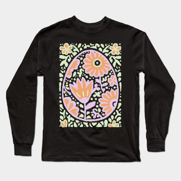 Groovy Floral Egg | Retro Spring Graphic Long Sleeve T-Shirt by TuncGK