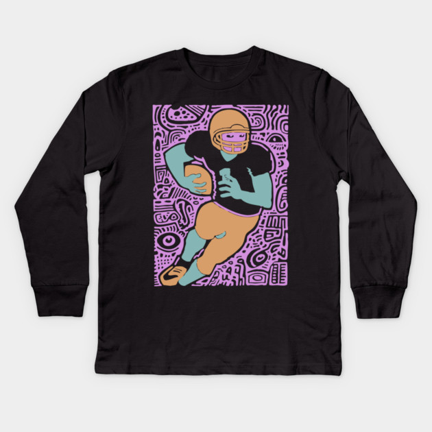 Psychedelic Football Player | Abstract Gridiron Art Kids Long Sleeve T-Shirt by TuncGK