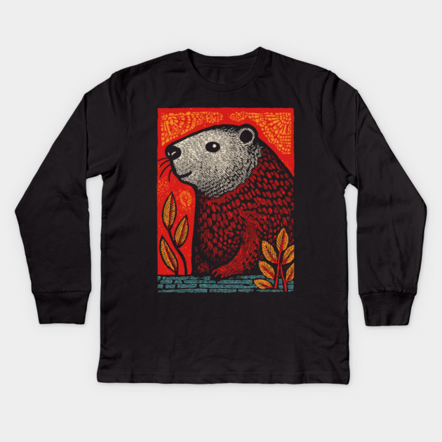 Industrious Beaver | The Woodland Engineer Kids Long Sleeve T-Shirt by TuncGK