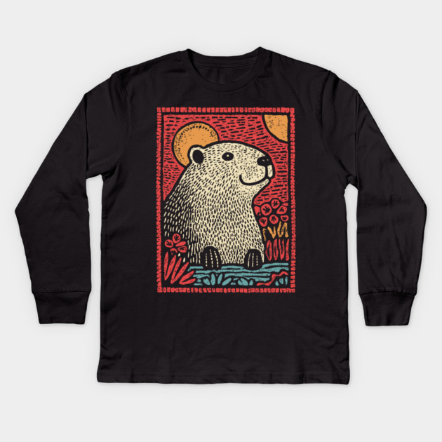Gentle Beaver | The Cozy River Dweller Kids Long Sleeve T-Shirt by TuncGK