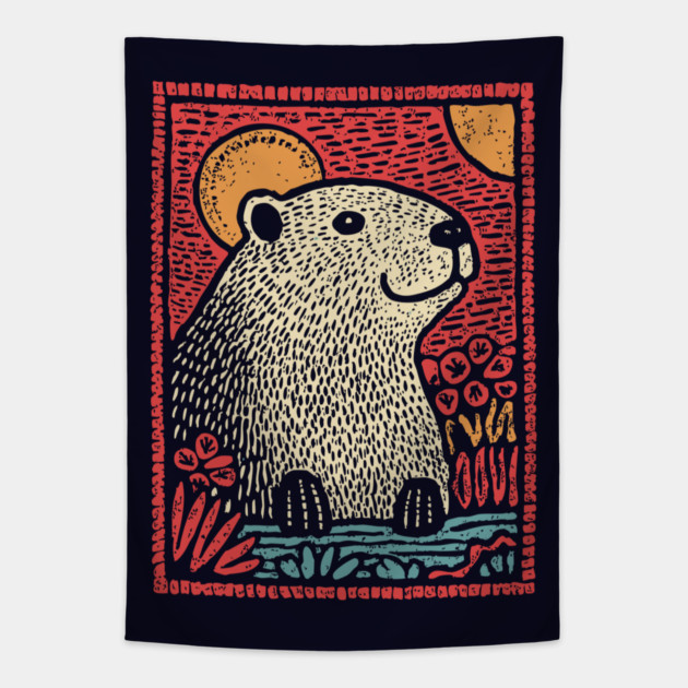 Gentle Beaver | The Cozy River Dweller Tapestry by TuncGK