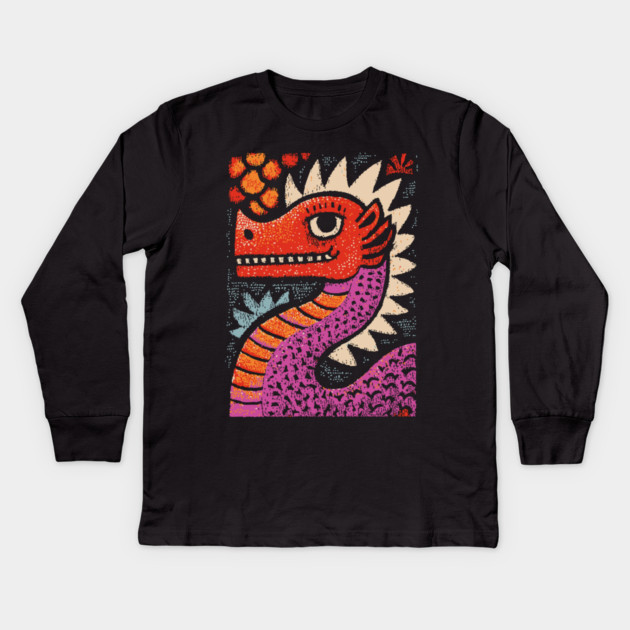 Whimsical Red Dragon | Friendly Mythical Beast Kids Long Sleeve T-Shirt by TuncGK