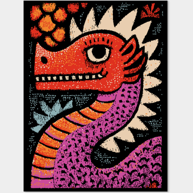 Whimsical Red Dragon | Friendly Mythical Beast Wall Art by TuncGK