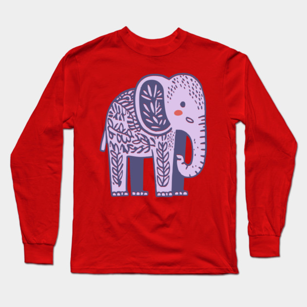 Scandinavian Folk Art Elephant | Gentle Giant Graphic Long Sleeve T-Shirt by TuncGK